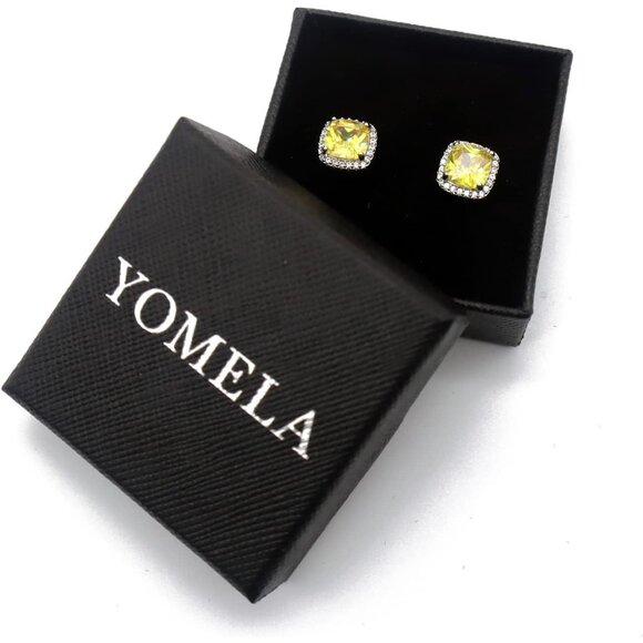Women's Square Birthstone Cubic Zirconia Mall Dainty Yellow Elegant Earring - Picture 6 of 6